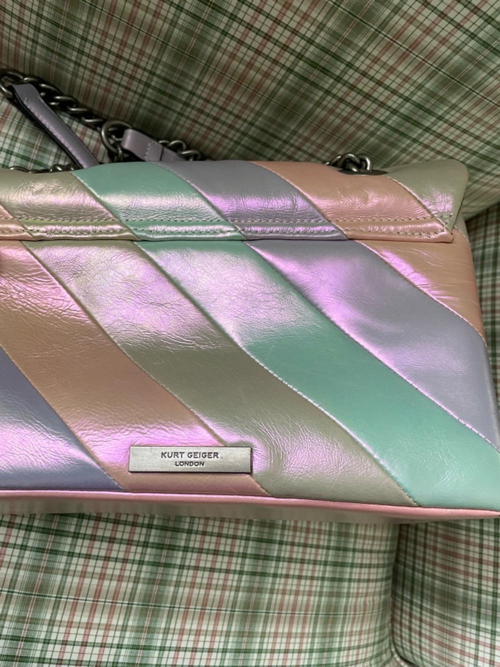 Kurt Geiger London Kensington Iridescent Pastel Stripe Leather Shoulder Bag - Picture 11 of 15